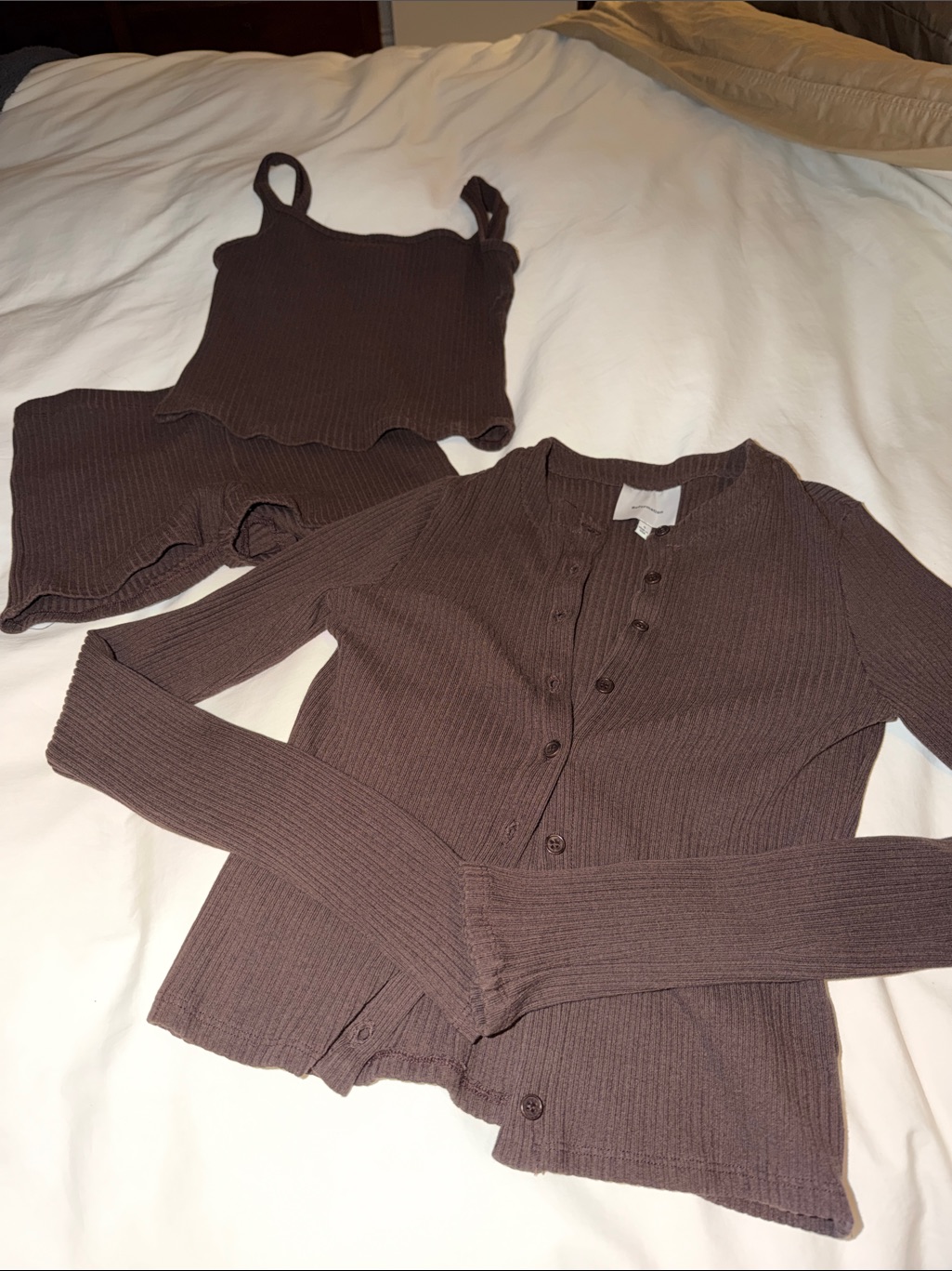 Reformation Ribbed Three-Piece Set In Brown Size Small
